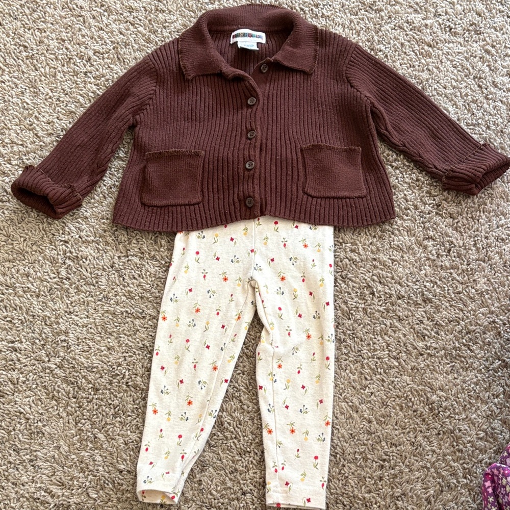 Gymboree Brown Sweater and Cream Print Stretchy Pants Kids Matching Set